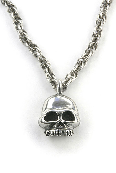Silver Skull - Simple - silver necklace-pendant - 13/16" T
